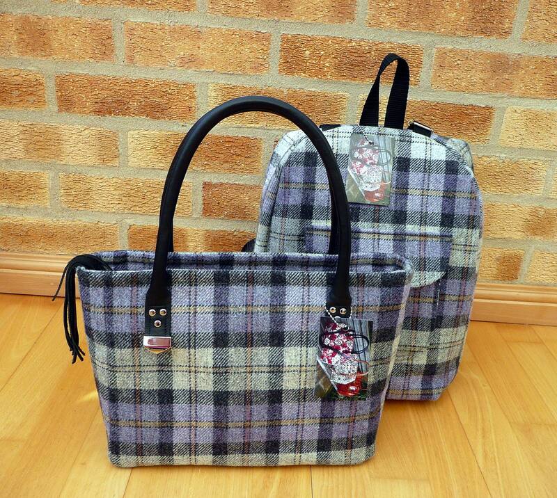 Matching backpack and handbag made from wool tweed