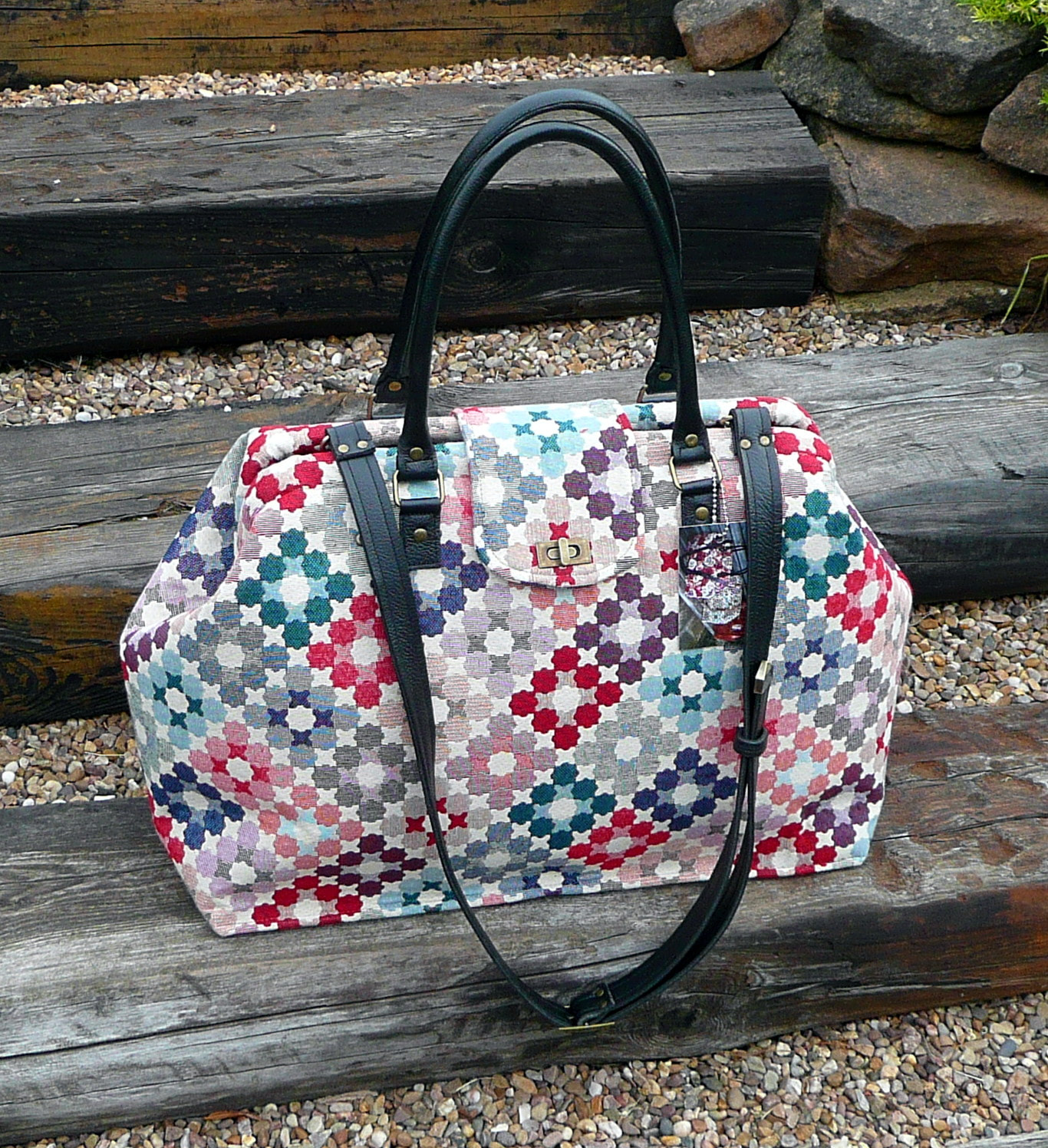 Weekender bag, Granny Square crochet bag, tapestry carpet bag, travel bag,  overnight bag